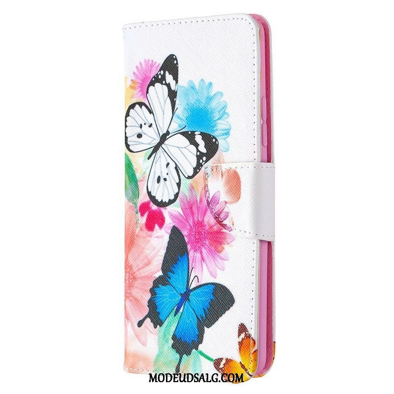 Flip Cover Samsung Galaxy A42 5G Malede Sommerfugle Og Blomster