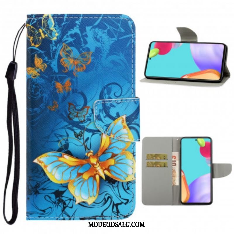 Flip Cover Samsung Galaxy A52 4G / A52 5G / A52s 5G Med Snor Variationer Af Sommerfuglesrem