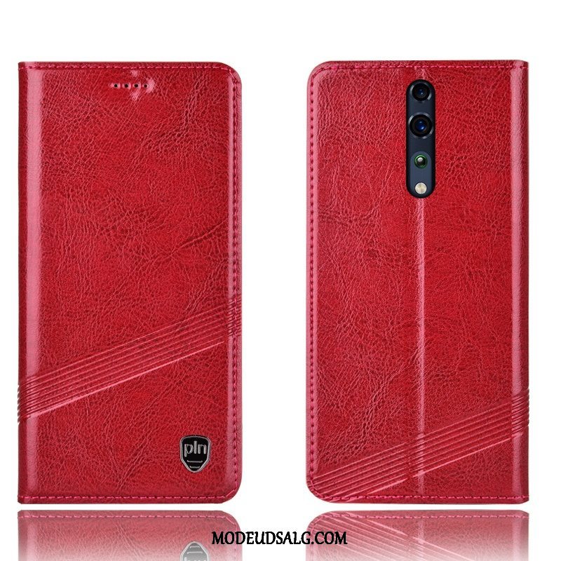 Oppo Reno Z Etui Ægte Læder Brun Mønster Folio Anti-fald