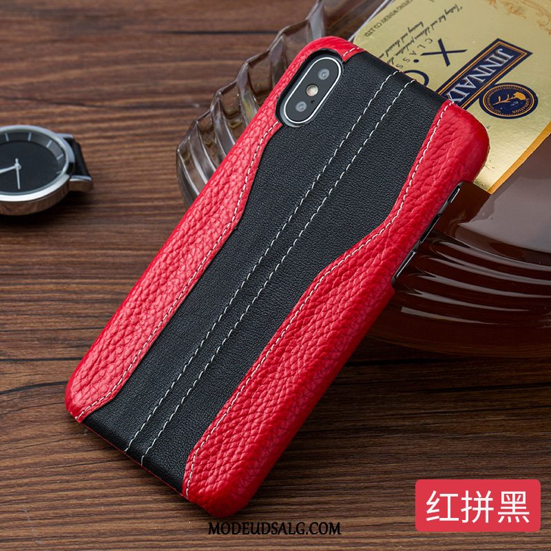 iPhone Xs Max Etui Splejsning Ægte Læder Rød Business Let Tynd