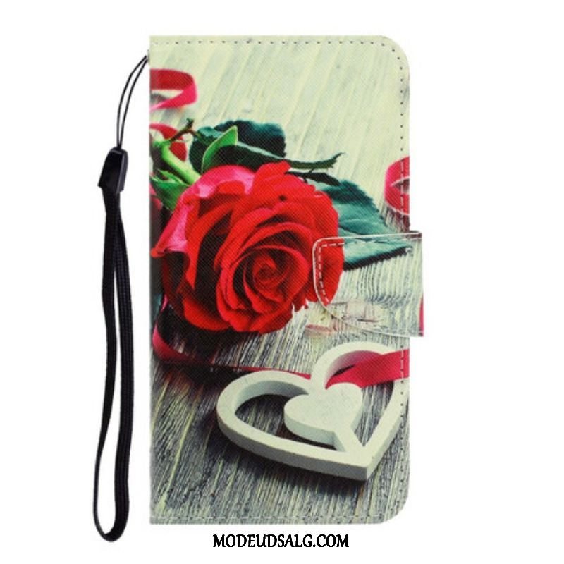 Flip Cover Samsung Galaxy S21 FE Med Snor Romantisk Rose Med Rem