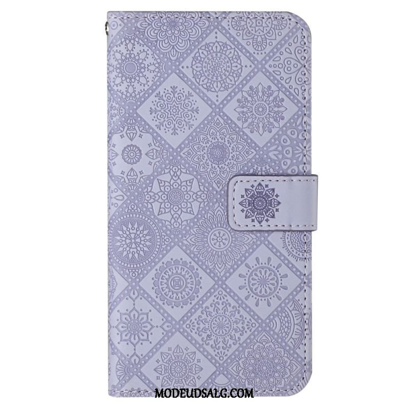 Flip Cover iPhone 14 Med Snor Rem Tapestry Mønster