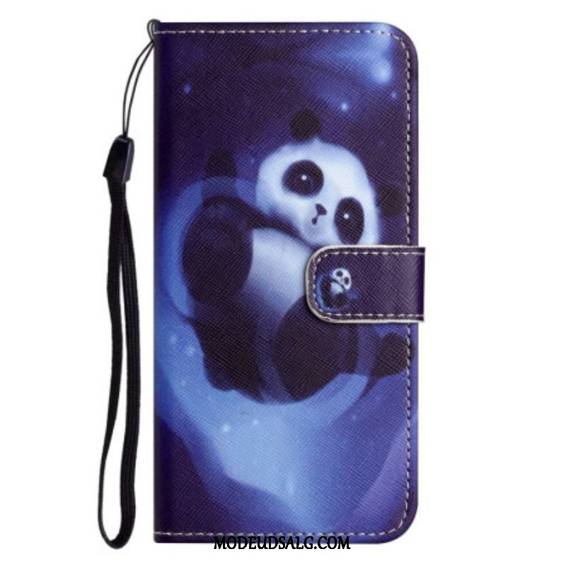 Flip Cover iPhone 14 Plus Med Snor Panda I Rummet Med Snor