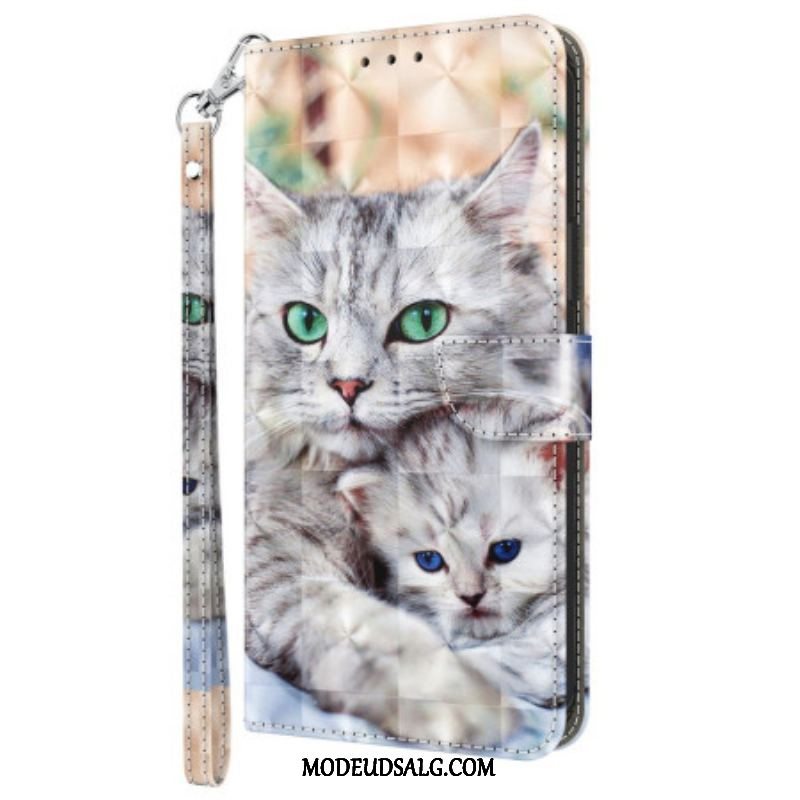 Flip Cover iPhone 15 Pro Med Snor Sømme Stringkatte
