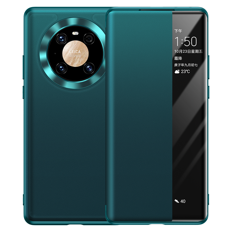 Huawei Mate 40 Etui Clamshell Cover Beskyttelse Ægte Læder Grøn