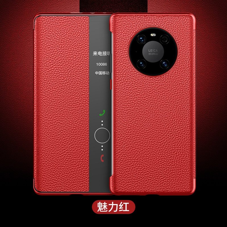 Huawei Mate 40 Etui Ægte Læder Anti-fald Rød Clamshell Beskyttelse