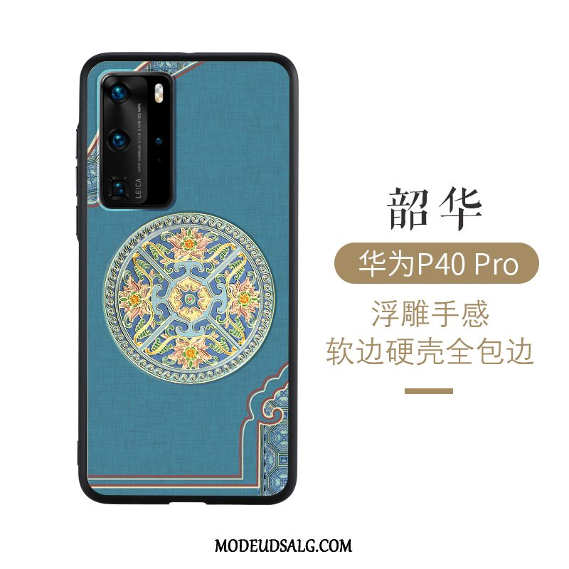 Huawei P40 Pro Etui / Cover Blå Tynd Beskyttelse Relief Kinesisk Stil