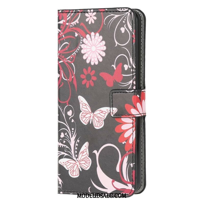 Læder Cover Samsung Galaxy A42 5G Sommerfugle Og Blomster