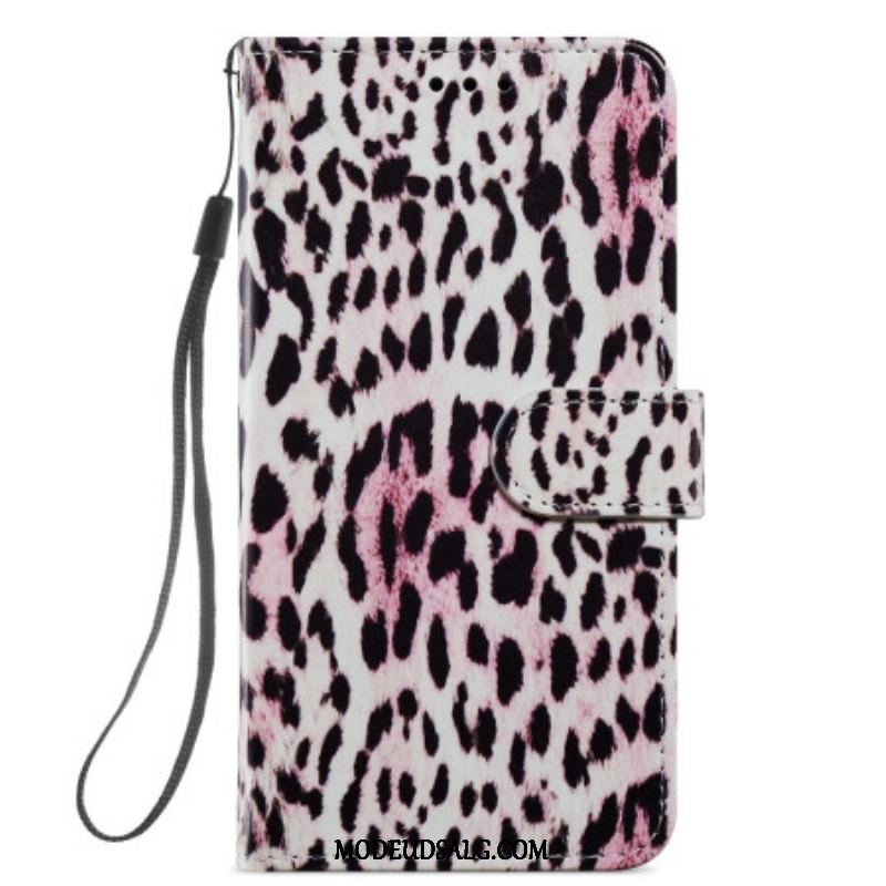 Læder Cover Samsung Galaxy A54 5G Med Snor Strappy Leopard Style
