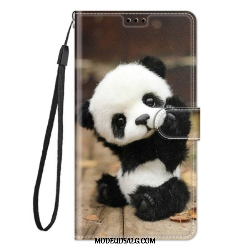 Læder Cover Xiaomi 12 / 12X Med Snor Lille Panda Med Rem