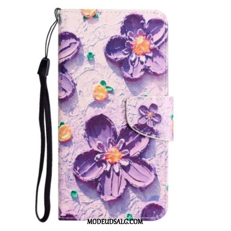 Læder Cover Xiaomi 12T / 12T Pro Med Snor Strappy Blomster