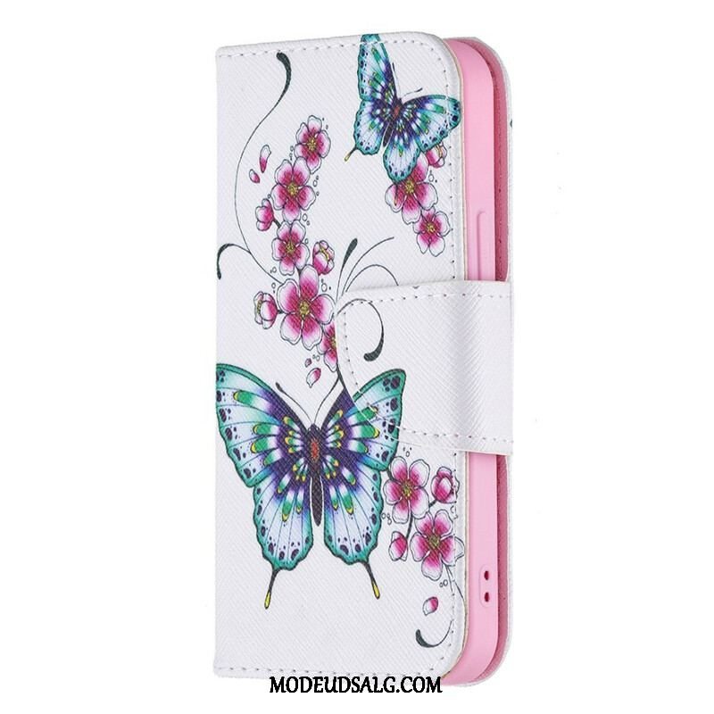 Læder Cover iPhone 13 Mini Vidunderlige Sommerfugle