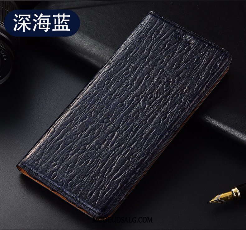 Motorola One Hyper Etui Anti-fald Cover Mørkeblå Ægte Læder Folio