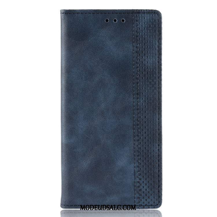 Motorola One Macro Etui Folio Mørkeblå Beskyttelse Cover Lædertaske