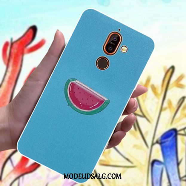 Nokia 7 Plus Etui Cartoon Anti-fald Blå Smuk Elskeren