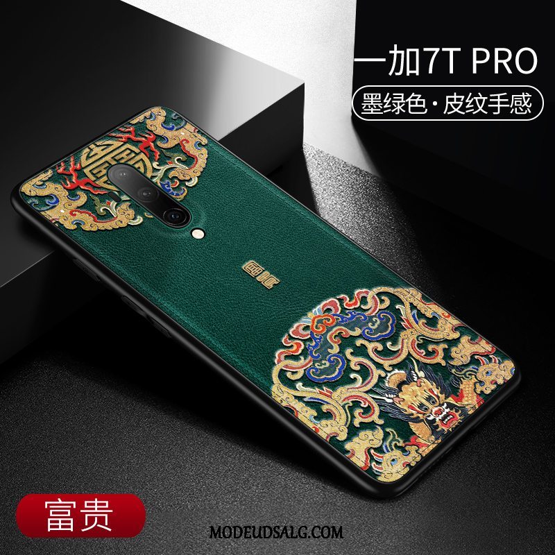 Oneplus 7t Pro Etui Anti-fald Læder Beskyttelse Mønster Kinesisk Stil