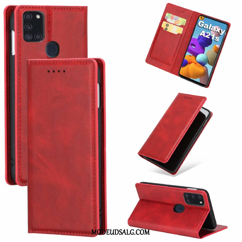 Samsung Galaxy A21s Etui Anti-fald Spænde Rød Læder Alt Inklusive