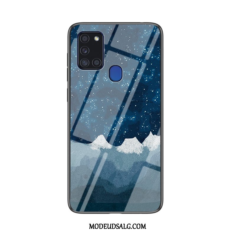Samsung Galaxy A21s Etui / Cover Beskyttelse Mørkeblå Blød Glas Hård
