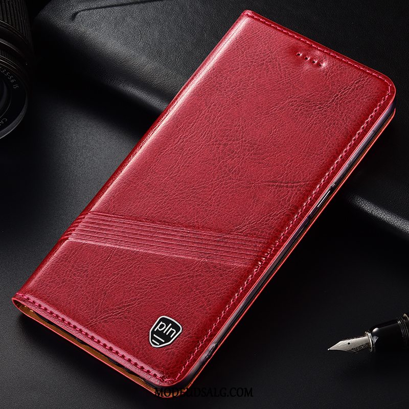 Samsung Galaxy A40 Etui Folio Cover Rød Beskyttelse Ægte Læder