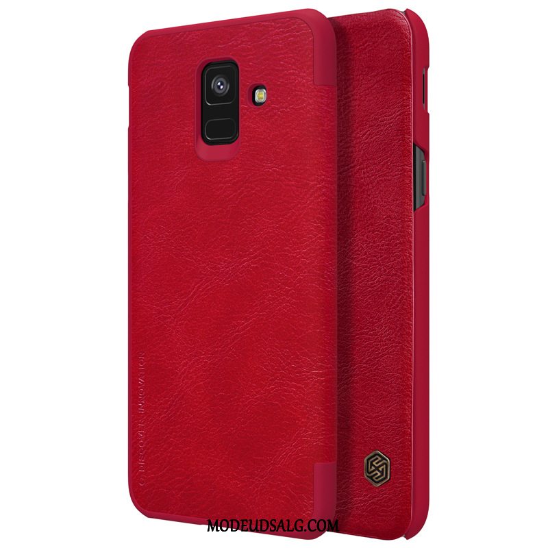 Samsung Galaxy A6 Etui Lædertaske Autentiske Ægte Læder Rød Clamshell