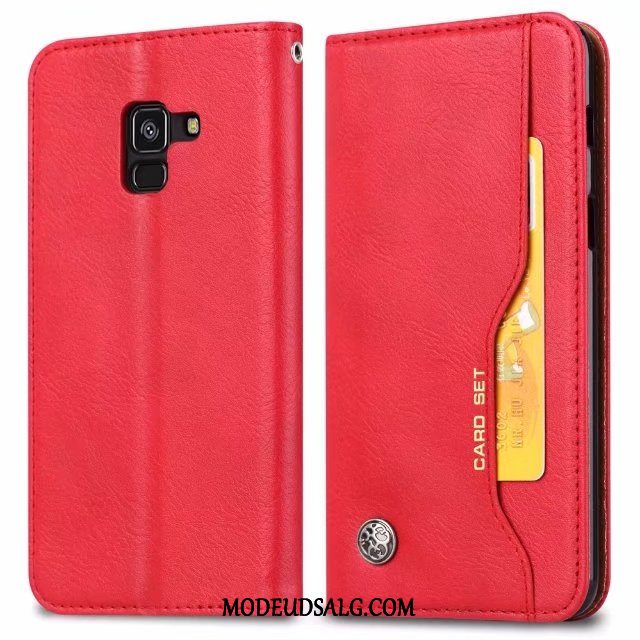 Samsung Galaxy A8 Etui Beskyttelse Folio Rød Lædertaske Support