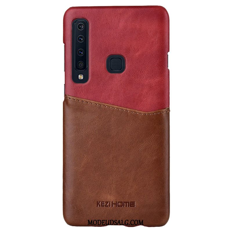 Samsung Galaxy A9 Etui Blandede Farver Rød Ægte Læder Kort