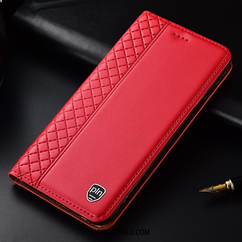 Samsung Galaxy J4+ Etui / Cover Rød Ægte Læder Folio Beskyttelse