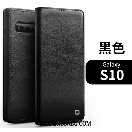 Samsung Galaxy S10 Etui Lædertaske Beskyttelse Folio Cover Sort