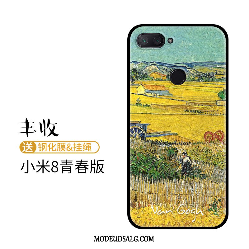 Xiaomi Mi 8 Lite Etui Oliemaleri Relief Smuk Gul Mønster