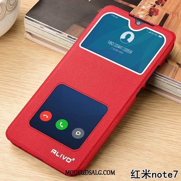 Xiaomi Redmi Note 7 Etui Beskyttelse Lædertaske Rød Blød Guld
