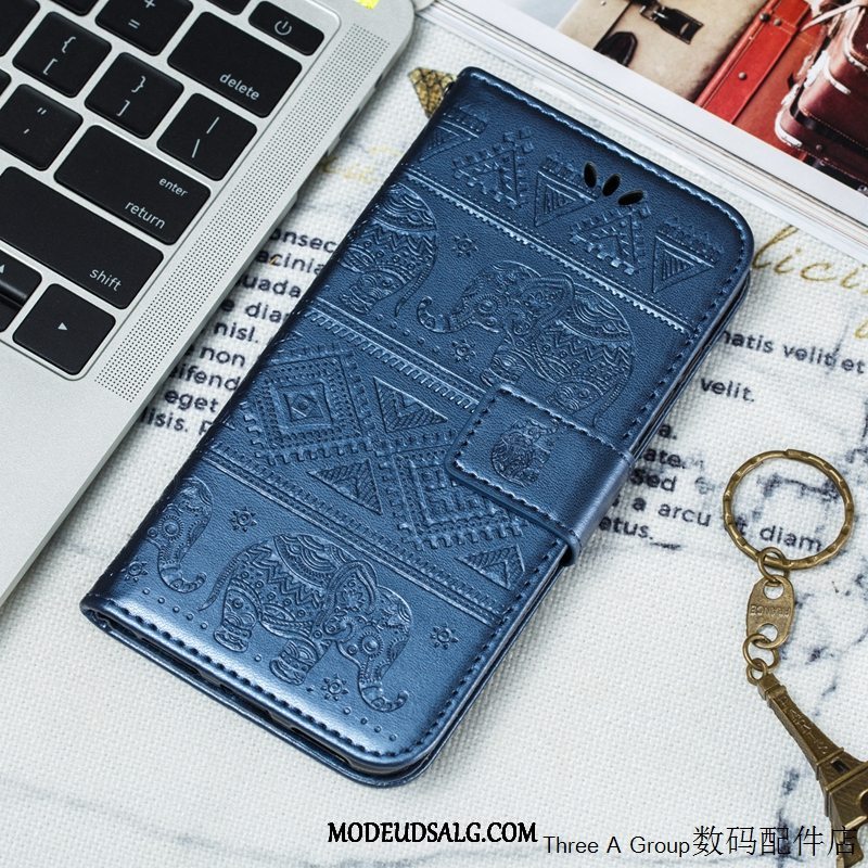 Xiaomi Redmi Note 8 Pro Etui Blå Rød Folio Lædertaske Relief