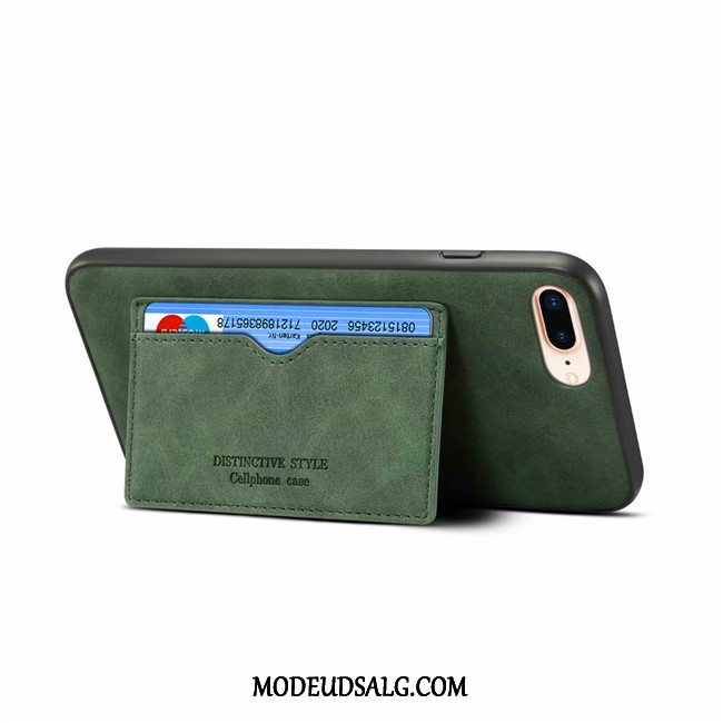 iPhone 8 Plus Etui Ny Lædertaske Cover Grøn Korttaske