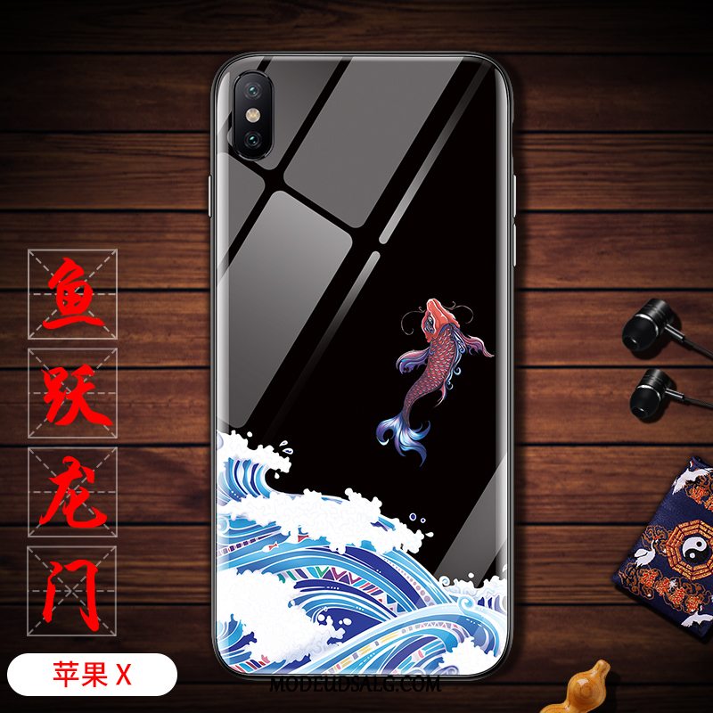 iPhone X Etui Af Personlighed Anti-fald Beskyttelse Glas Kinesisk Stil